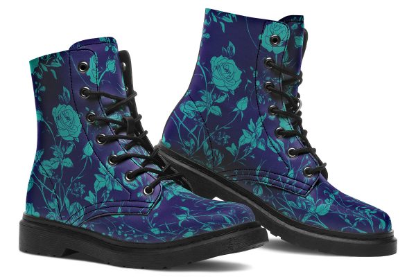 Ocean Rose Romance Boots - Vegan Leather Doc-Style Boots with Durable Stitched on Soles on Sale