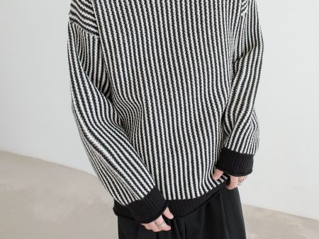 Contrast Collar Striped Knit Sweater on Sale