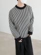 Contrast Collar Striped Knit Sweater on Sale