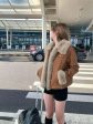 Button Closure Faux Fur Collar Coat Online Hot Sale