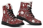 Red Rose Romance Winter Boots - Warm Micro-Suede Doc-Style Boots Lined with Vegan Wool Online now