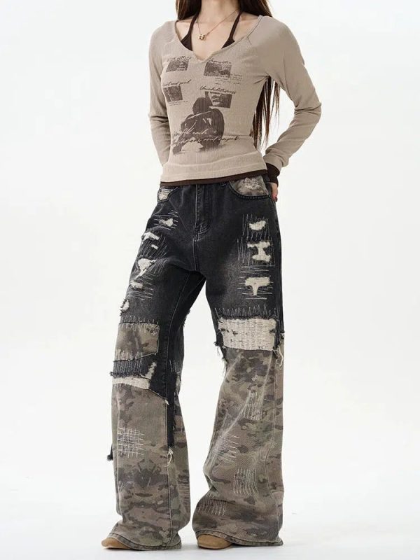 Camouflage Stitching Jeans on Sale