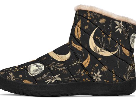 Moonlit Botanica Comfy Winter Boots - Warm Vegan Boots with Side Zipper and Anti-Slip Soles For Cheap