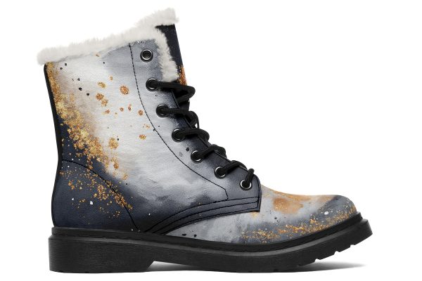 Ash And Gold Winter Boots - Warm Micro-Suede Doc-Style Boots Lined with Vegan Wool For Sale