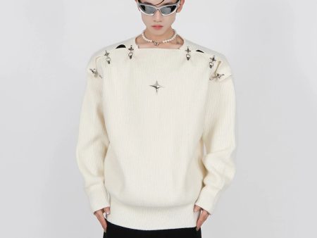 Buckle Hollow Knitted Sweater Discount