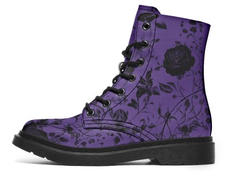 Amethyst Rose Romance Boots - Vegan Leather Doc-Style Boots with Durable Stitched on Soles Fashion