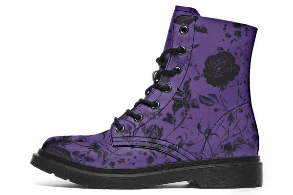 Amethyst Rose Romance Boots - Vegan Leather Doc-Style Boots with Durable Stitched on Soles Fashion