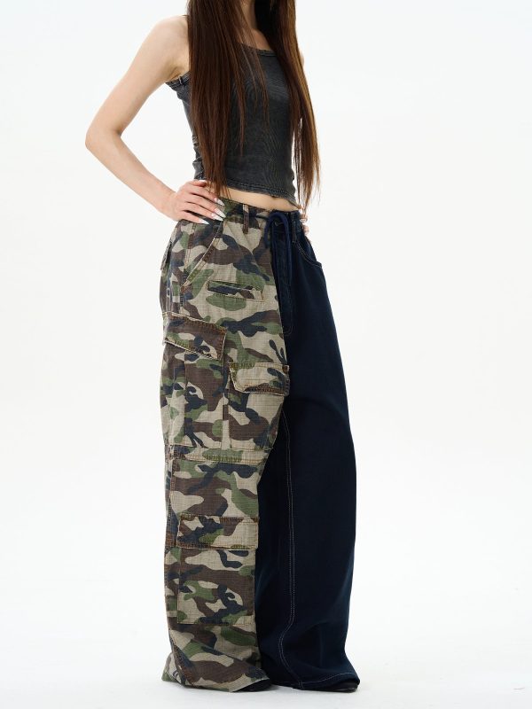 Camouflage Splicing Wide-Leg Cargo Pants Online