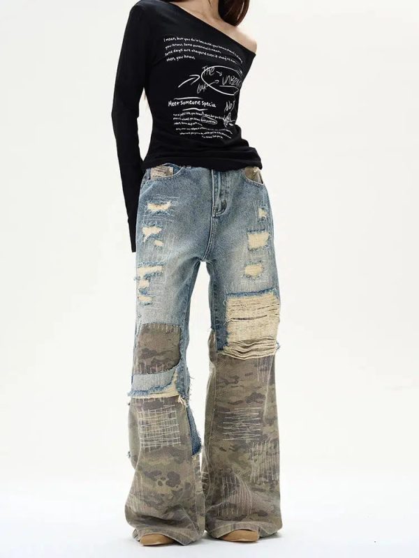 Camouflage Stitching Jeans on Sale