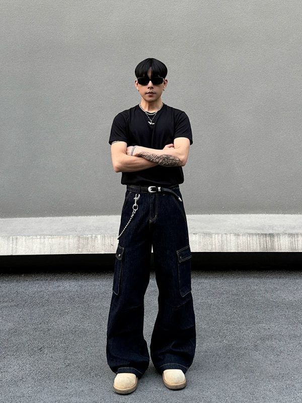 Loose Fit Denim Cargo Pants For Discount