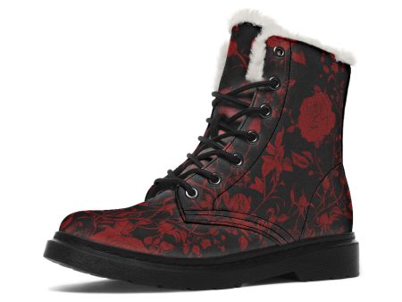 Blood Rose Romance Winter Boots - Warm Micro-Suede Doc-Style Boots Lined with Vegan Wool Hot on Sale