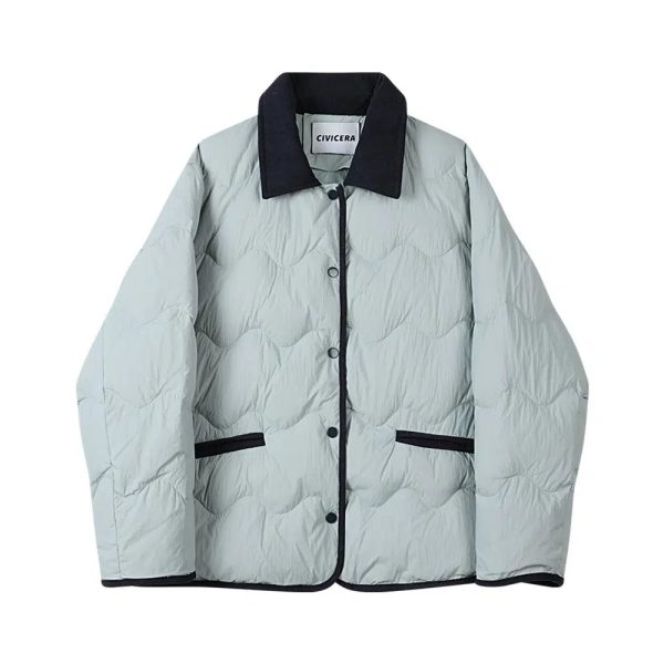 Contrast Collar Quilted Down Jacket Online Sale