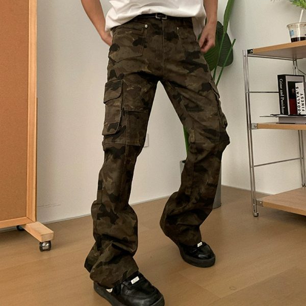 Camouflage Cargo Flared Casual Pants Online Hot Sale