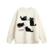 Cat Mohair Round Neck Knit Sweater Cheap