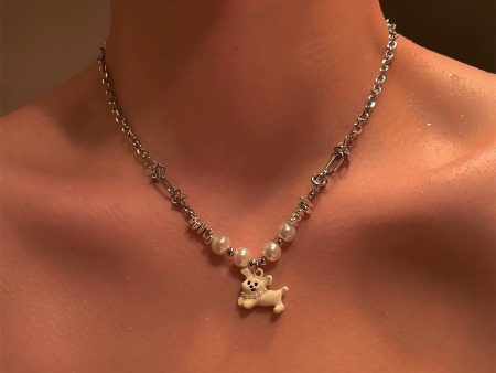 Cartoon Puppy Pearl Necklace Cheap