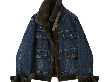 Buckle Collar Faux Fur Lined Denim Coat Online