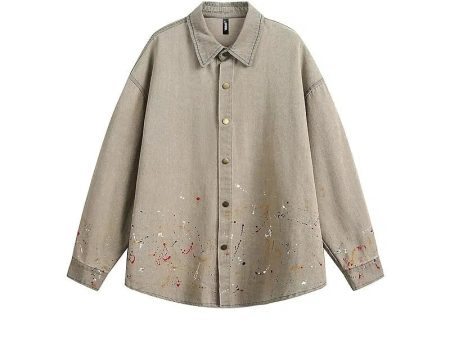 Casual Ink-Washed Denim Overshirt For Cheap