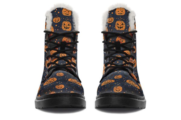 Pumpkin Party Winter Boots - Warm Micro-Suede Doc-Style Boots Lined with Vegan Wool Cheap