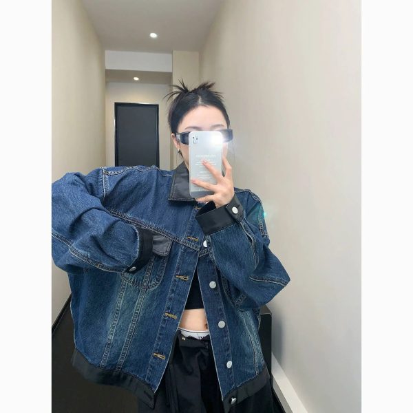 Contrast Trim Denim Jacket Hot on Sale