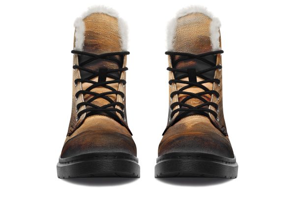 Burnt Ochre Winter Boots - Warm Micro-Suede Doc-Style Boots Lined with Vegan Wool For Sale