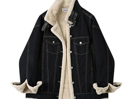 Buckle Collar Denim Sherpa Lined Coat Online