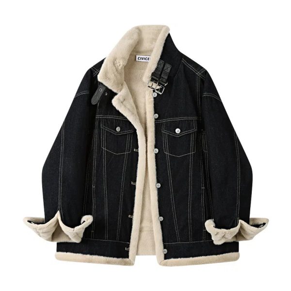 Buckle Collar Denim Sherpa Lined Coat Online