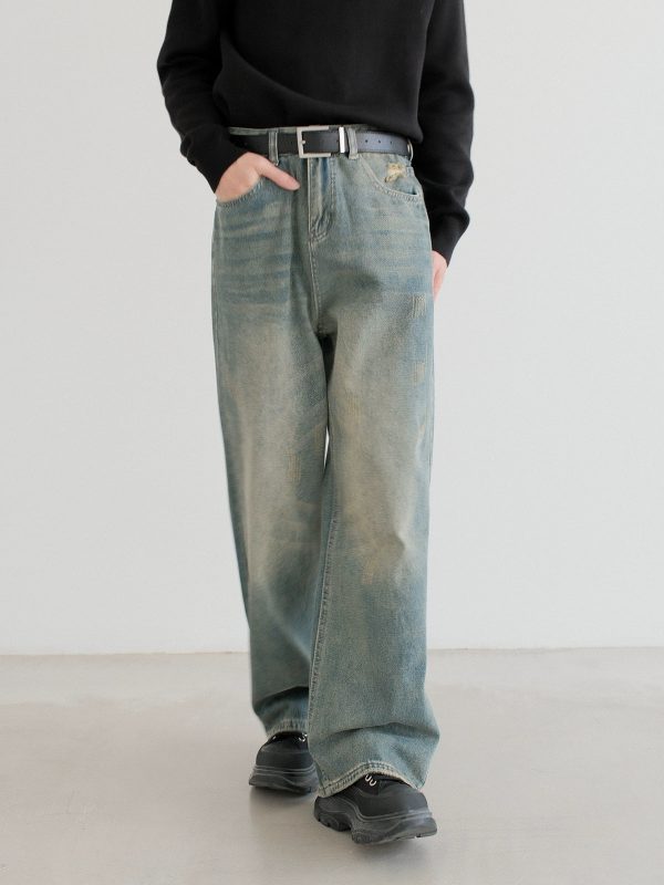 Blue Straight-leg Denim Pants Cheap