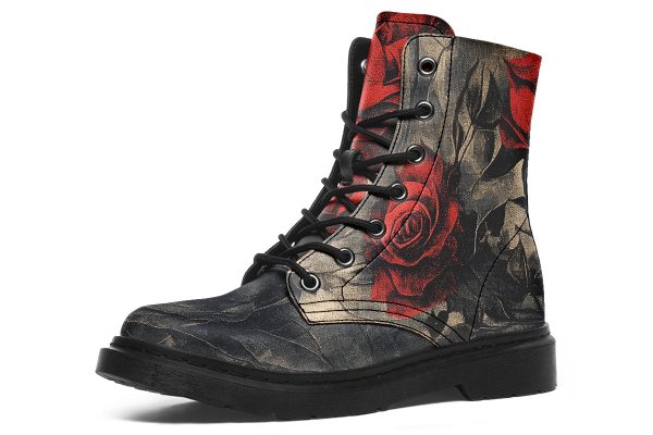 Crimson Thorns Boots - Vegan Leather Doc-Style Boots with Durable Stitched on Soles Online