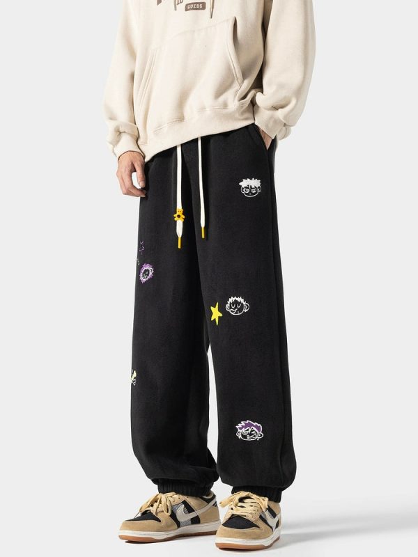 Cartoon Embroidery Drawstring Pants Sale