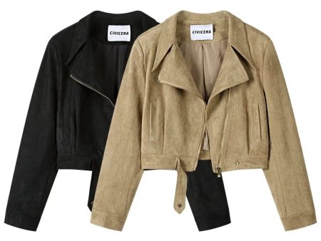 Belted Hem Suede Cropped Jacket Discount