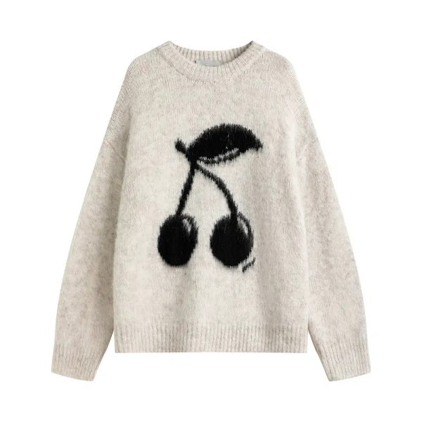 Cherry Design Knit Sweatshirt Online Sale