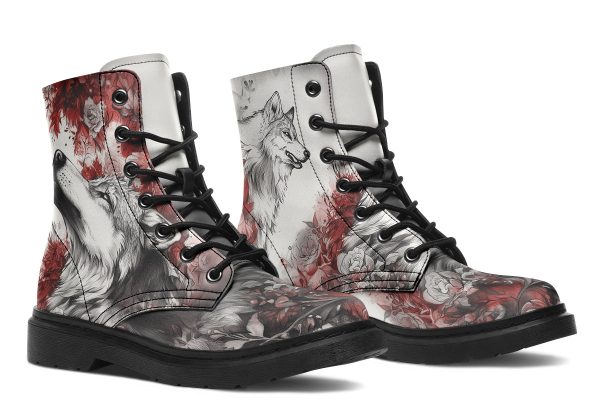 Crimson Wolf Boots - Vegan Leather Doc-Style Boots with Durable Stitched on Soles For Sale