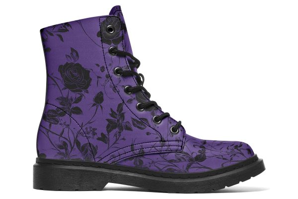 Amethyst Rose Romance Boots - Vegan Leather Doc-Style Boots with Durable Stitched on Soles Fashion