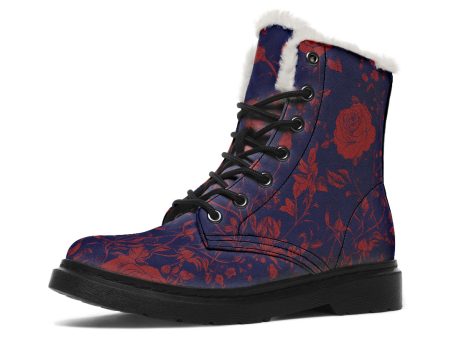 Scarlet Rose Romance Winter Boots - Warm Micro-Suede Doc-Style Boots Lined with Vegan Wool For Cheap