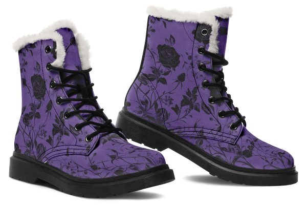 Amethyst Rose Romance Winter Boots - Warm Micro-Suede Doc-Style Boots Lined with Vegan Wool Fashion