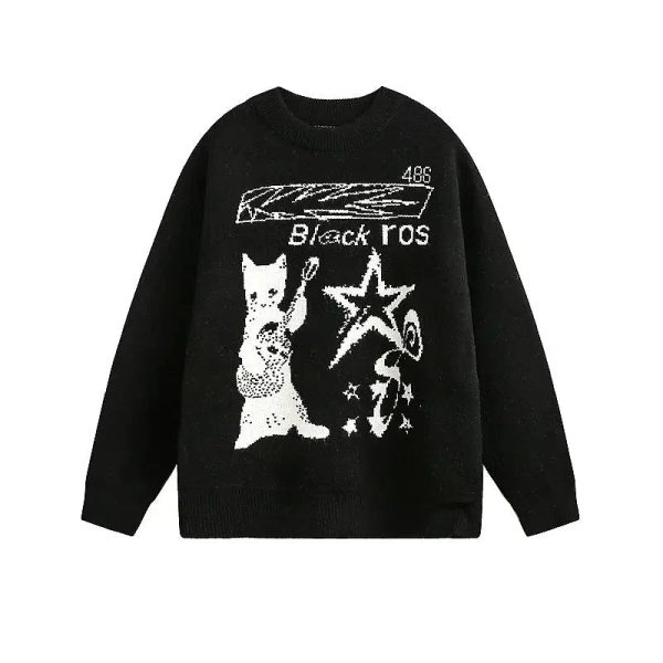 Cat Graphic Knit Sweater on Sale