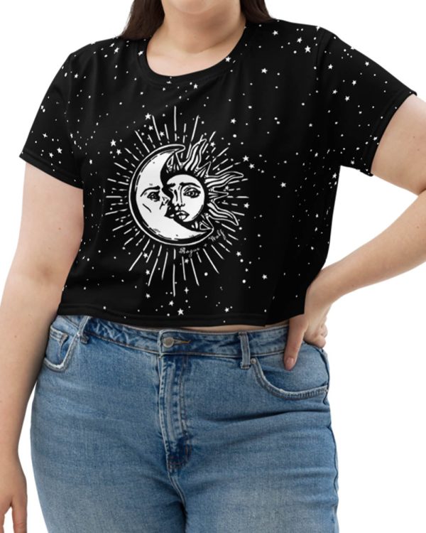 Astral Crop Top - Cute Black Witchy Alt Style Gothic Grunge Aesthetic Dark Academia Pagan Halloween Gothic Style on Sale