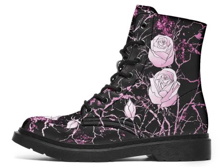 Amethyst Kintsugi Rose Boots - Vegan Leather Doc-Style Boots with Durable Stitched on Soles Fashion