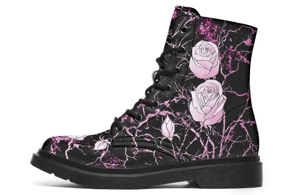 Amethyst Kintsugi Rose Boots - Vegan Leather Doc-Style Boots with Durable Stitched on Soles Fashion