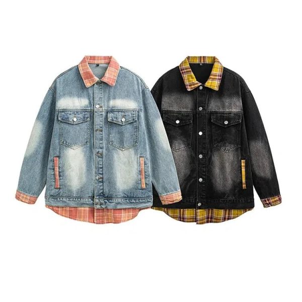 Check Patchwork Denim Jacket Supply