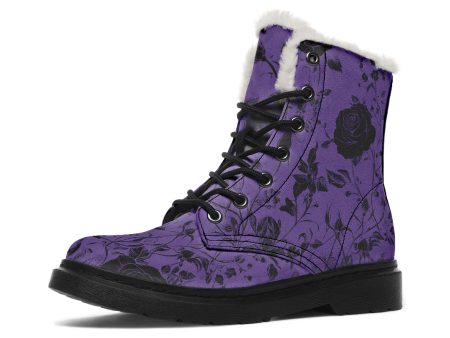 Amethyst Rose Romance Winter Boots - Warm Micro-Suede Doc-Style Boots Lined with Vegan Wool Fashion