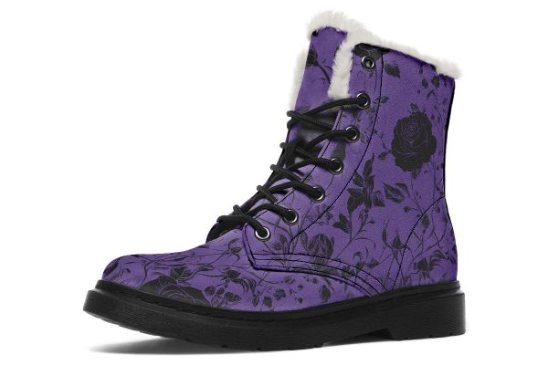 Amethyst Rose Romance Winter Boots - Warm Micro-Suede Doc-Style Boots Lined with Vegan Wool Fashion