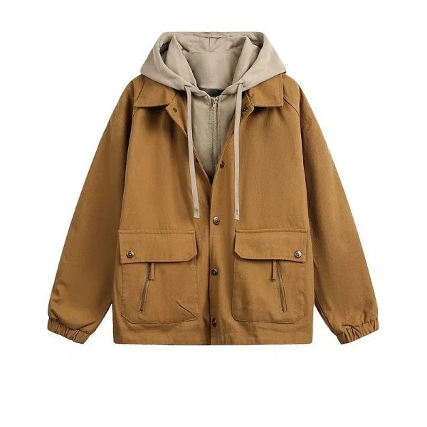 Casual Hooded Pockets Jacket Online Hot Sale