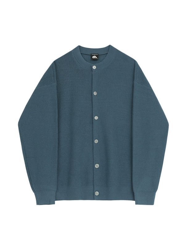 Button-front Crewneck Knitted Cardigan For Cheap