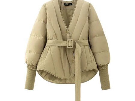 Cinched Sleeves Belted Down Jacket Cheap