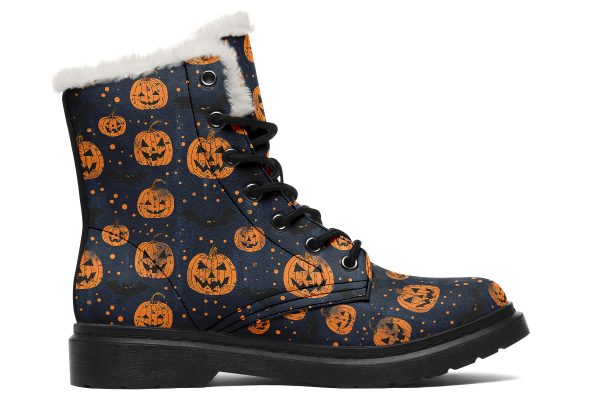 Pumpkin Party Winter Boots - Warm Micro-Suede Doc-Style Boots Lined with Vegan Wool Cheap