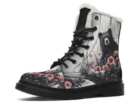 Wildflower Bear Winter Boots - Warm Micro-Suede Doc-Style Boots Lined with Vegan Wool For Sale