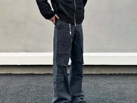 Dark Gray Straight Denim Cargo Pants Online now