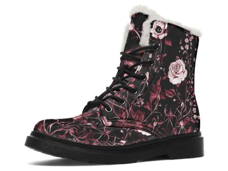 Crimson Rose Romance Winter Boots - Warm Micro-Suede Doc-Style Boots Lined with Vegan Wool Online Hot Sale