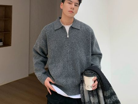 Zip-Up Lapel Sweater Knit Cardigan For Cheap